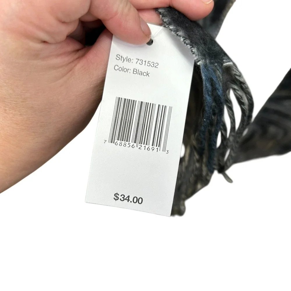 Fraas Cashmink Paisley Fringe Scarf Wrap Shawl Black Gray‎ NWT Soft Winter